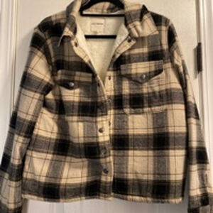 Women's Lucky Brand Plaid Flannel Jacket Size S Beige & Black